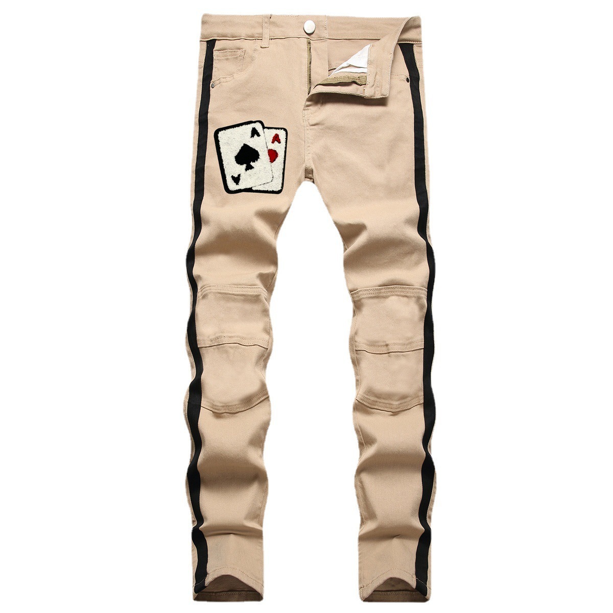Men's Jeans Slim American European Style Pants Denim Patchwork Trousers Moto biker Fashion Spliced Side Khaki High Street Y2k 230809