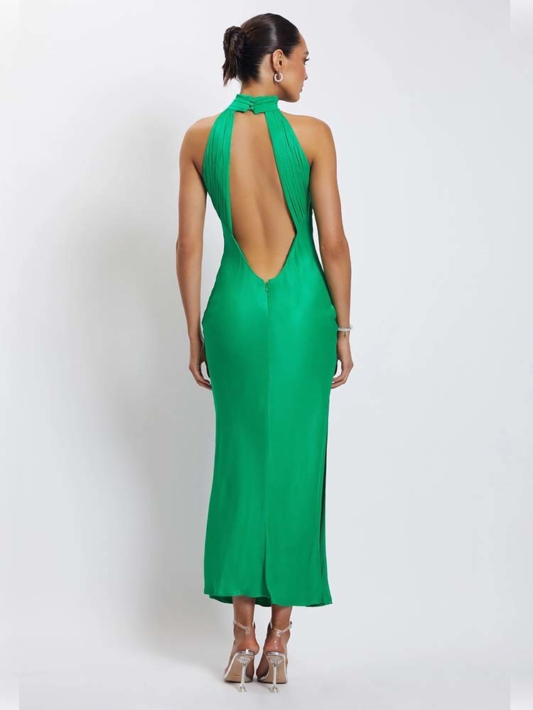 Urban Sexy Dresses Elegant Sexy Satin Long Dress Women Turtleneck Backless Slim Bodycon Dresses Female Fahsion Party Maxi Dress Vestidos Robes 230808
