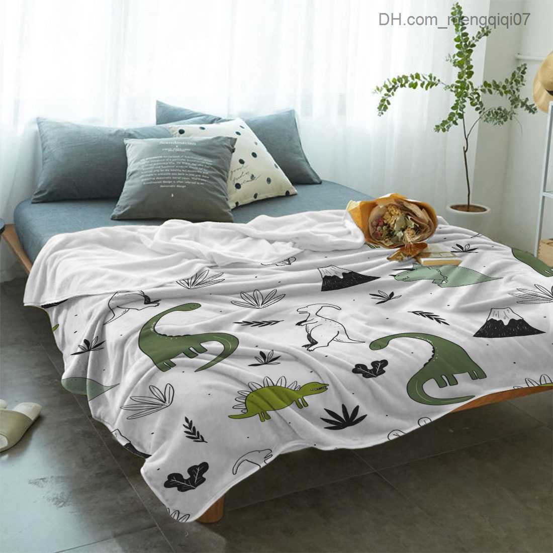 Blankets Swaddling Animal green dinosaur plant coral blanket cover bed flannel sofa throw blanket children's household textiles small blanket Z23