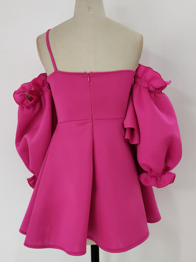 Urban Sexy Dresses Party Dress Mini Sexy Pleated Puff Sleeve One Shoulder Spaghetti Strap Women Backless Clubwear Dinner Night Christmas Tunics 230809