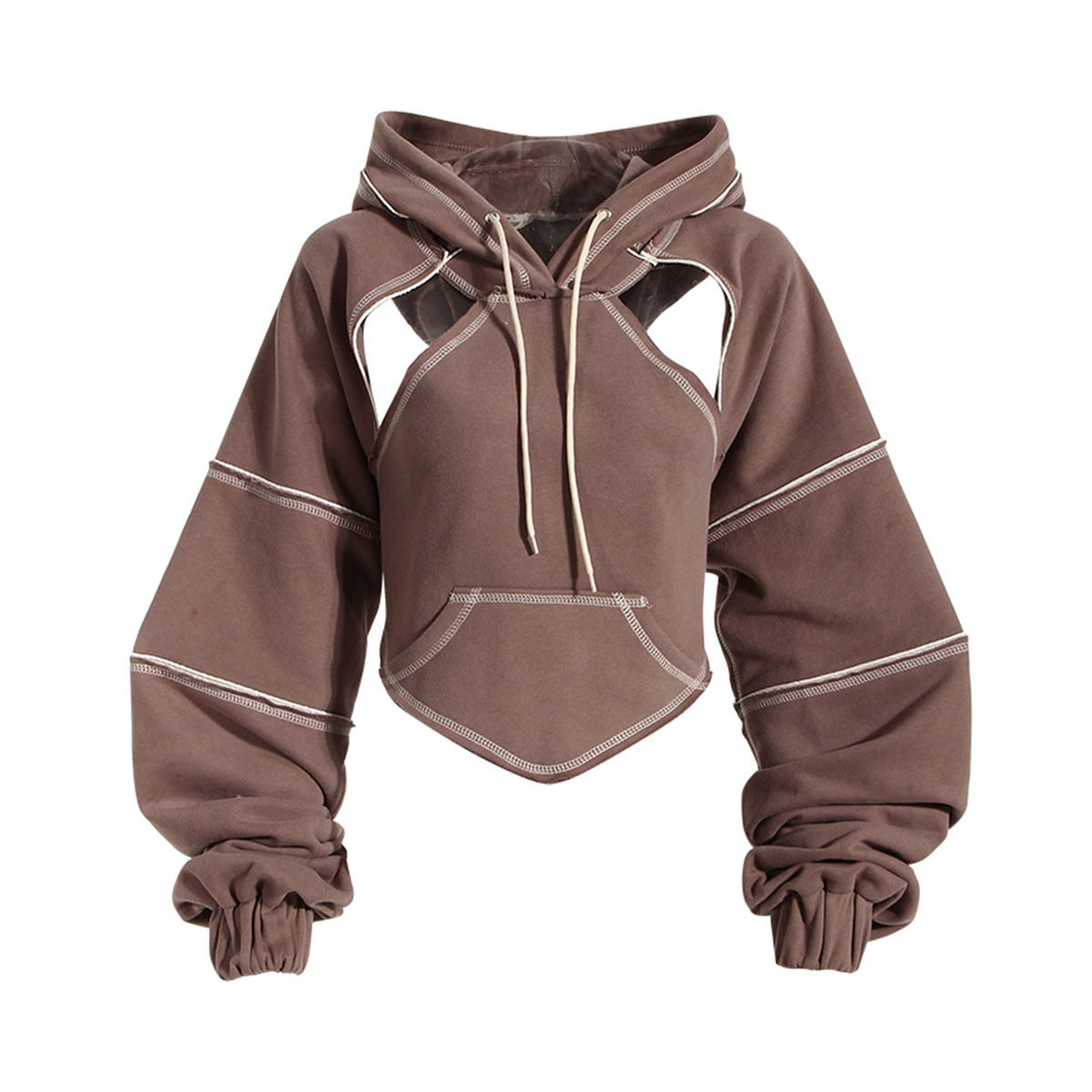 Hip Hop Hoodies Women Pullover Spring Autumn Cutout Backless Bandage Short Hooded Crop Sweatshirt Tracksuit