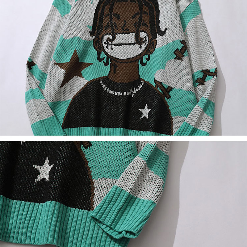 Men's Sweaters Harajuku vintage cartoon anime knitted sweater men winter oversized men's rock hip hop rap pullover women jumper ugly sweater