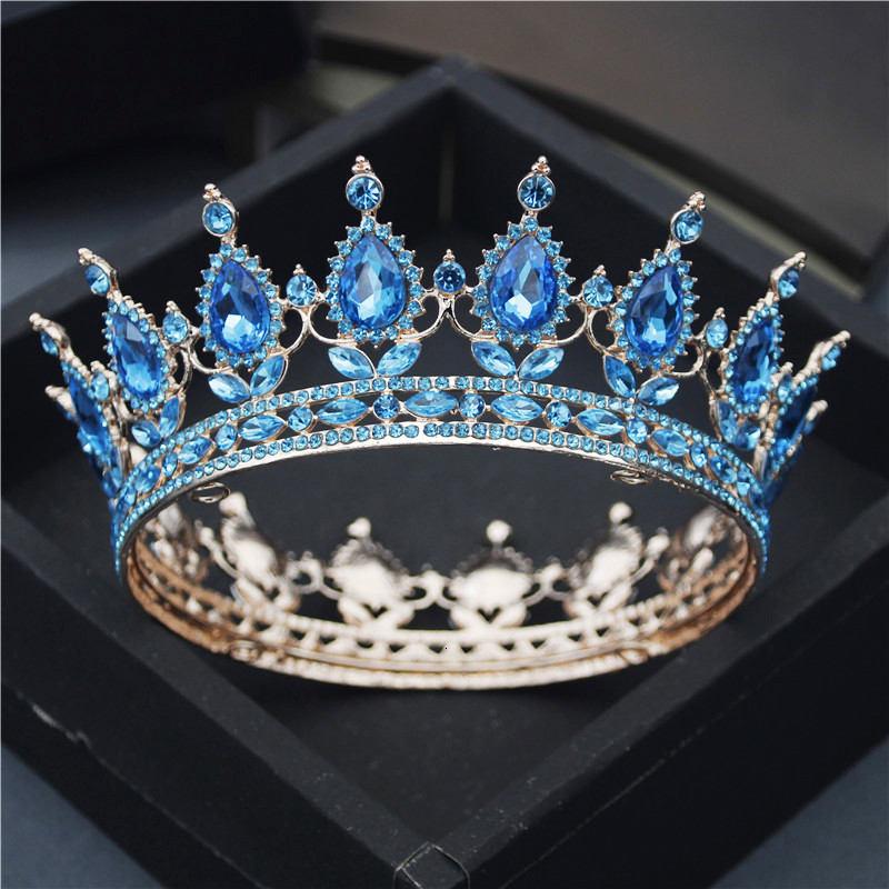 Wedding Hair Jewelry Teardrop Tiaras and Crowns Pink Red Diadem Royal Queen King Full Circle Ornaments Bridal Wedding Hair Jewelry Party Accessories 2