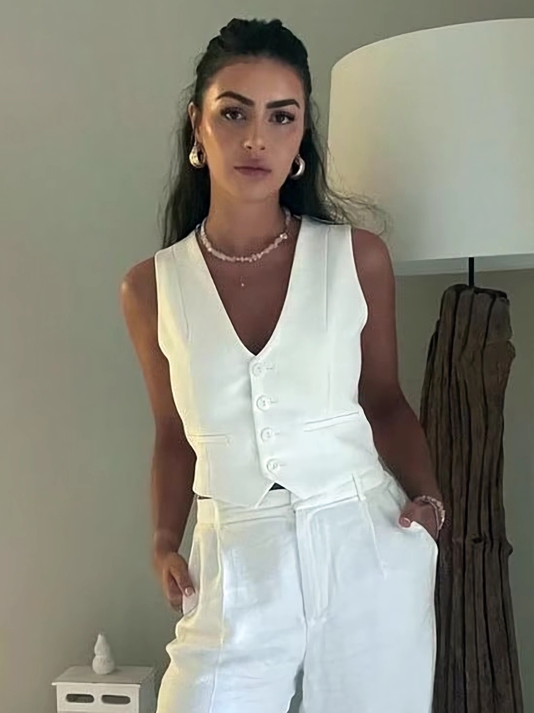 Women's Vests HDIMM TRAF Fashion Women's Vest Summer Sleeveless Tank Tops Female Vintage V-Neck Single-breasted Vests In 230808