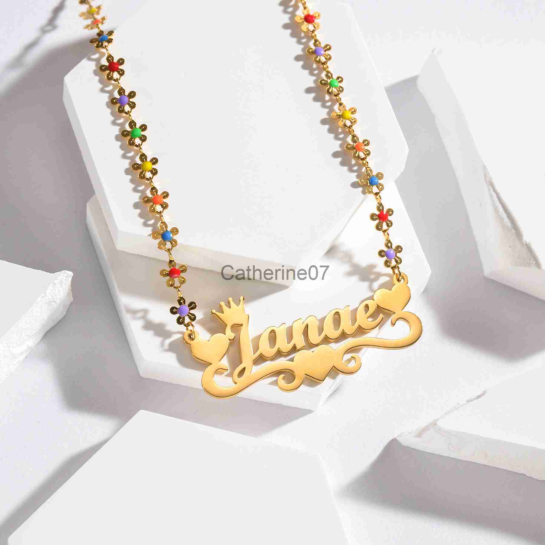 Pendant Necklaces Atoztide Personalized Custom Name Necklace for Women Oil Flower Link Chain Stainless Steel Letter Fashion Pendant Jewelry Gift J2308