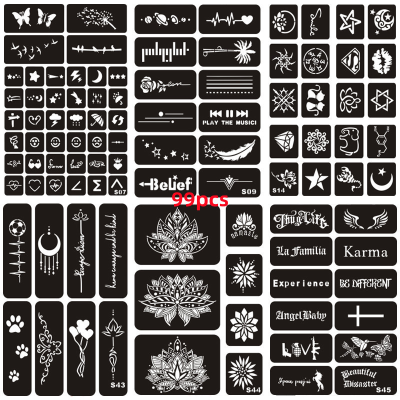 Other Permanent Makeup Supply 38-150pcsset Henna Tattoo Stencils for Hands Arm Body Airbrush Stencil Template Supplies Glitter Tattoo Stencil Women Me