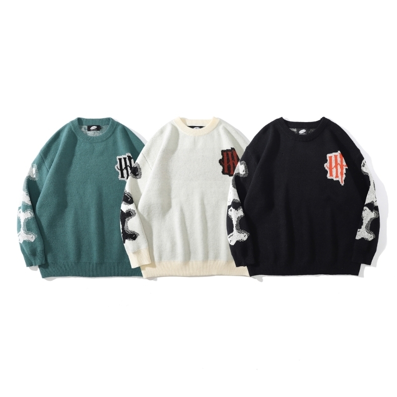 Men's Sweaters All-matching Knit Sweater for Women Men Long Sleeve Skeleton Bone Print Pullover 230808