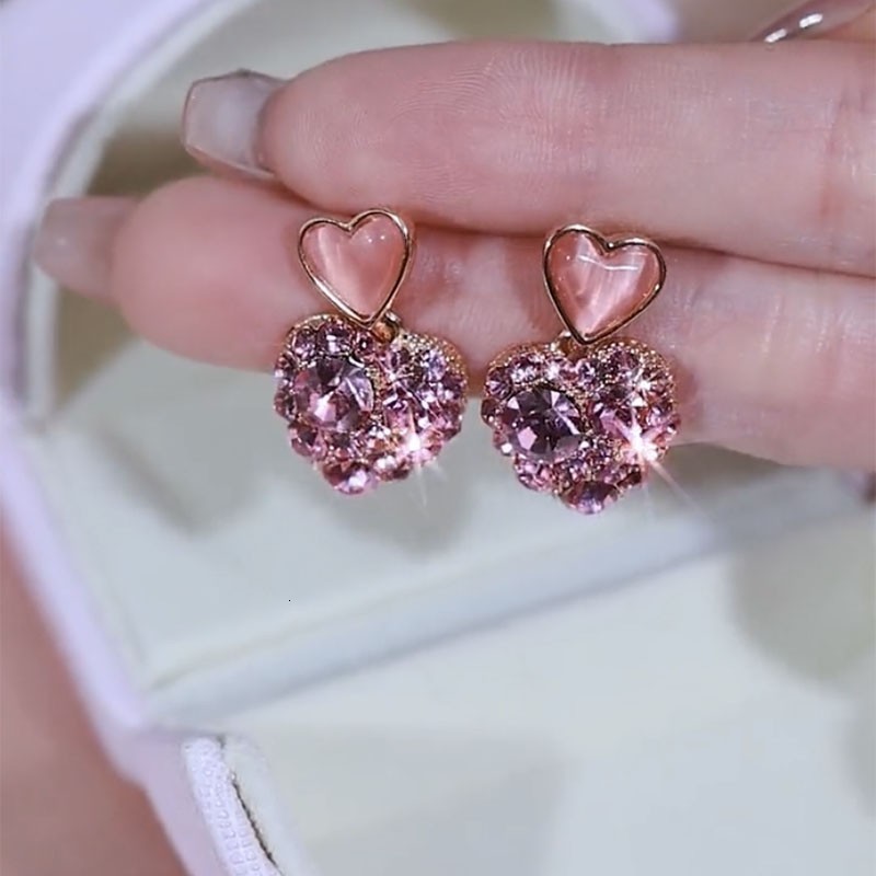 Dangle Chandelier Studded with Pink Heart Earrings for Women Personality Fashion Cute Summer Accessories Party Jewelry Birthday Gift 230808