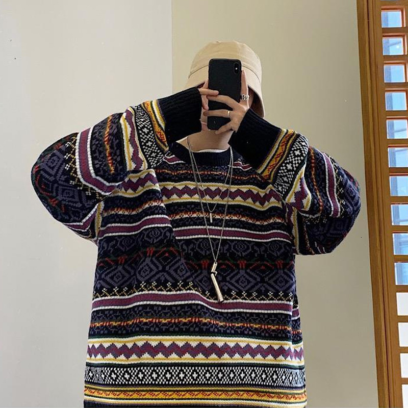 Men's Sweaters Fashion Round Neck Sweater for Men Autumn Winter Baggy Vintage Pullover Knitwear Couple Long-Sleeved Tops Casual Warm Clothes 2308