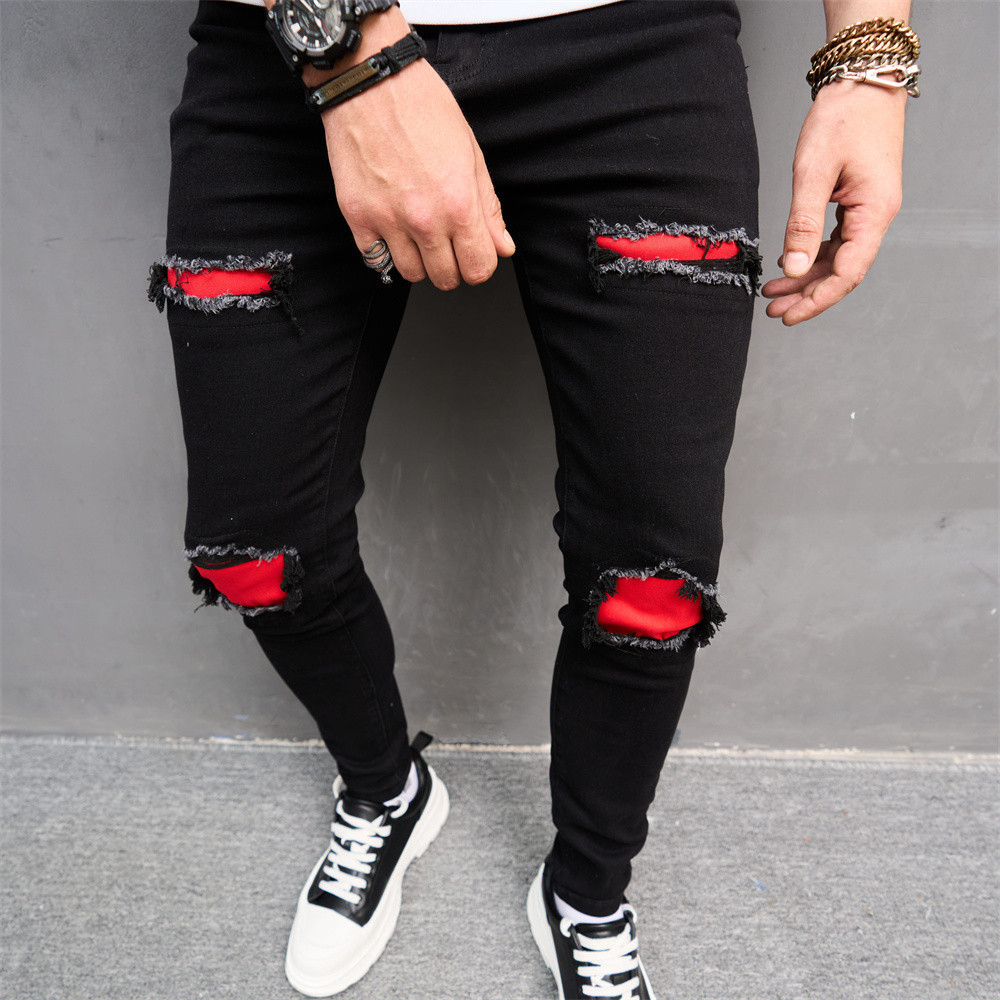 Mens Jeans Men Streetwear Ripped Slim Patch Stylish Trousers Male Holes Casual Denim Pants 230808