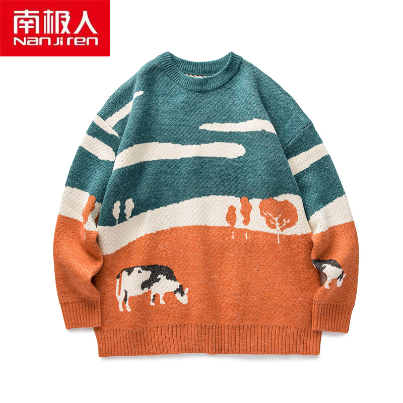 Men's Sweaters Nanjiren men Clothing Men Breathable Pullovers Warm Daily Casual O-neck Animal Print Long Sleeves Cotton Thin Men Sweater 230808