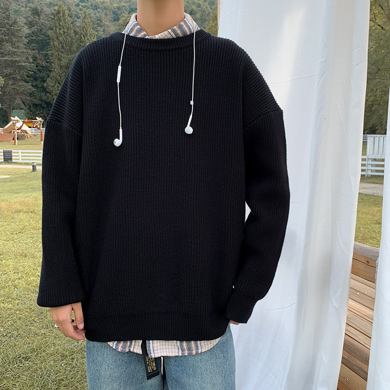 Men's Sweaters Korean Fashion Sweater Men Autumn Solid O Neck Knitwear Streetwear Male Clothes Harajuku Loose Knitted Pullovers Pull Homme 230808
