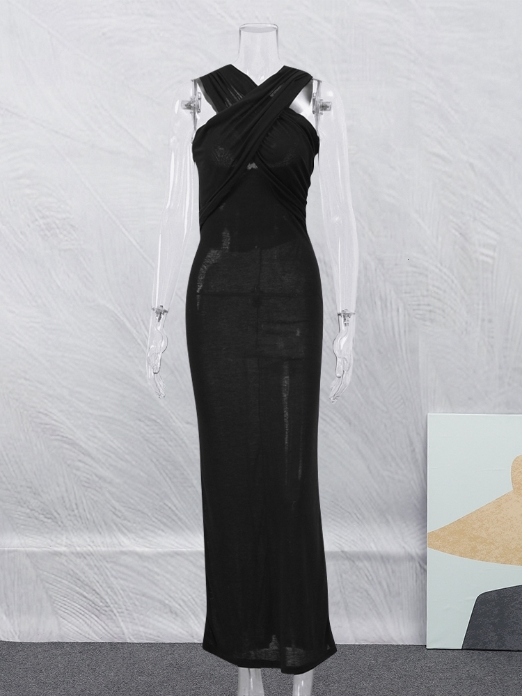 Urban Sexy Dresses Fashion Cross Hooded Dress Women Sleeveless Backless Skinny Long Dresses Summer Elegant Party Club Solid Bodycon Vestidos 230808