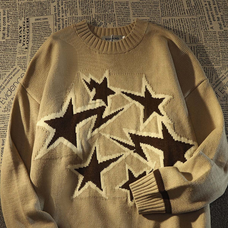 Men's Sweaters American Retro High Street Star Sweater Men Women Winter Loose Korean Version Of The Lazy Wind Knitted Jacket Pullover Tops 230808