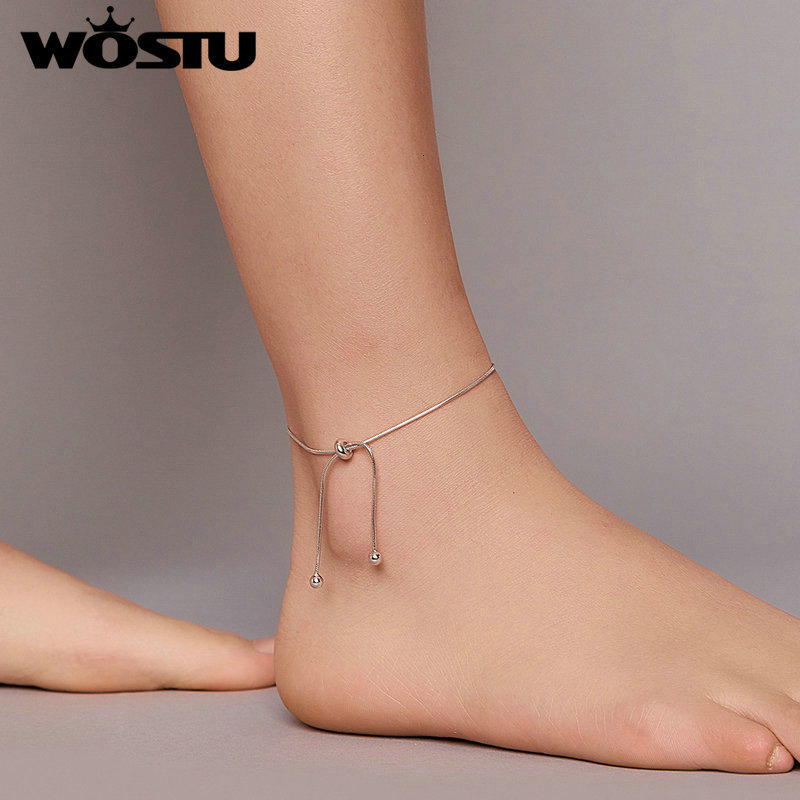 Anklets WOSTU Silver Anklet Summer 925 Sterling Silver Simple Chain Anklet for Women Fashion Sterling Silver Fine Jewelry CQT016 230808