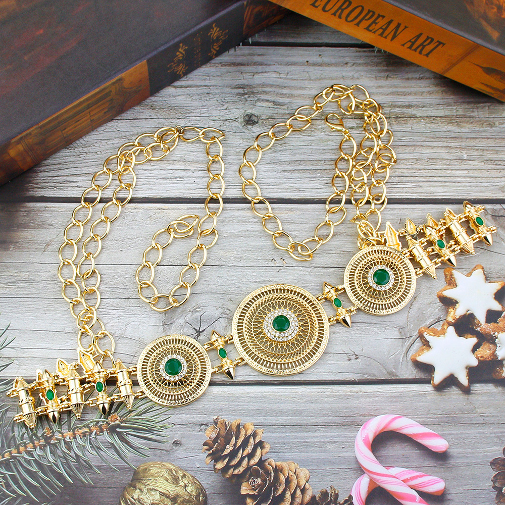 Belly Chains Sunspicems Chic Gold Color Women Belt Round Buckle Robe Dress Waist Chain Sunflower Morocco Jewelry Bride Caftan Belt Body Chain 230808