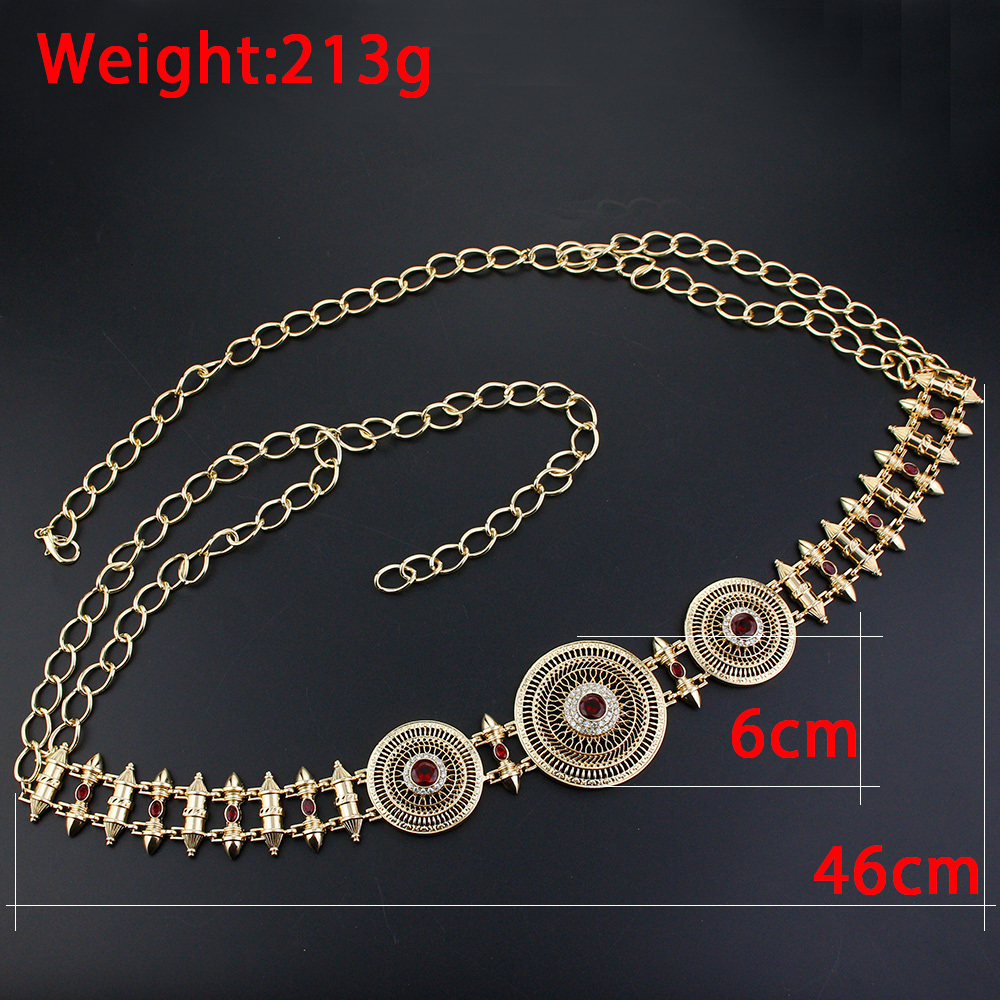 Belly Chains Sunspicems Chic Gold Color Women Belt Round Buckle Robe Dress Waist Chain Sunflower Morocco Jewelry Bride Caftan Belt Body Chain 230808