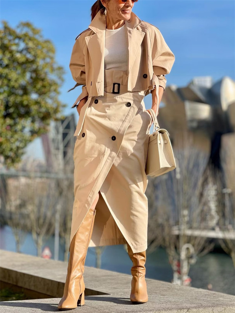 Womens Jackets Woman Elegant Khaki Loose Short Trench Coat Spring Female Fashion Solid Crop Ladies High Street Oversized Outwear 230808