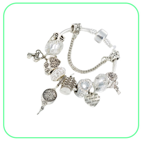Strands bracelet charm white crystal beads DIY heart pendant jewelry whole