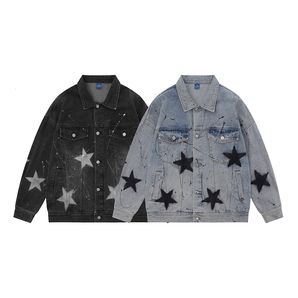 Mens Jackets Full Stars Painted Washed Chaquetas Hombre Baggy Jeans Unisex Jaqueta Masculina Y2K Autumn Outwear Denim Coat Oversize 230808