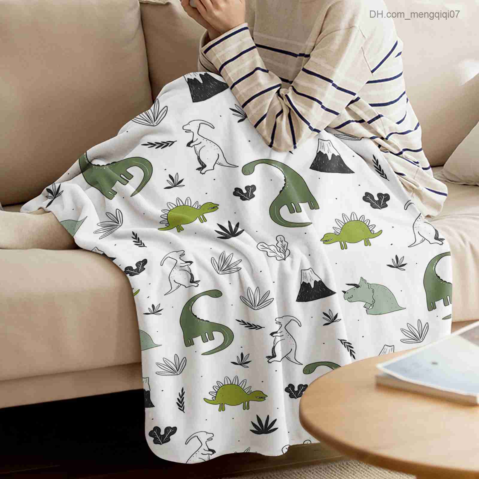 Blankets Swaddling Animal green dinosaur plant coral blanket cover bed flannel sofa throw blanket children's household textiles small blanket Z23