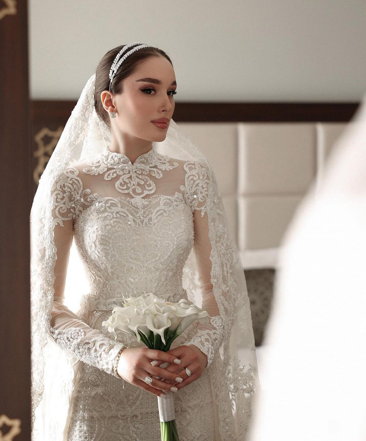 Elegant Mermaid Wedding Dress Lace Appliques High Neck Bridal Gowns Long Sleeve Sweep Train Bride Dresses vestido de casamento