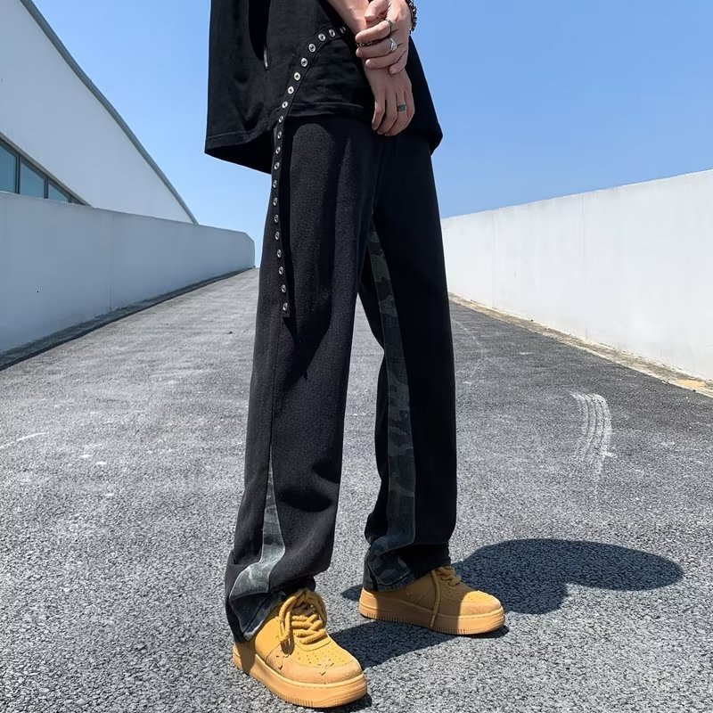 Mens Jeans Korean Fashion Black Baggy Flared Y2K Pants Men Clothing Straight Kpop Casual Women Long Trousers Pantaloni Uomo 230809