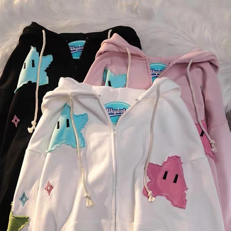 Women's Hoodies Sweatshirts Sweatshirt Zip Hoodie Y2k Streetwear Loose Vintage Clothes Tops Harajuku Jacket Casual Gothic Oversized Cartoon Patch