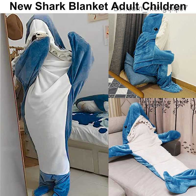 Blankets Swaddling Cartoon Shark Wearable Blanket Pajamas Children's Pajamas Parents' Hoodies Warm Flannel Blanket Autumn Fun Homewear Party