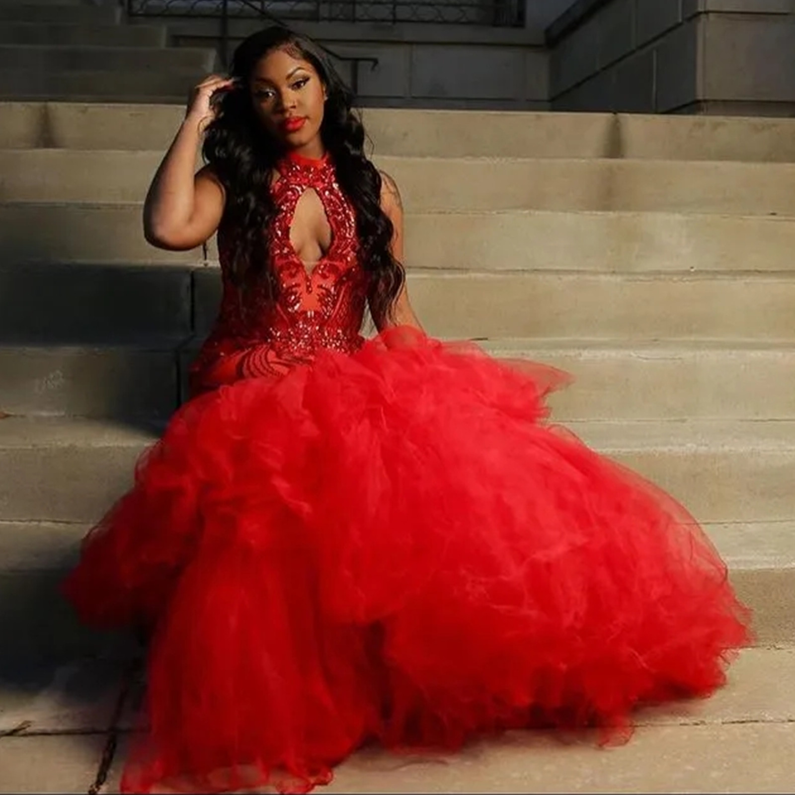 Plus Size Arabic Aso Ebi Red Mermaid Sexy Prom Dresses Lace High Neck Evening Formal Party Second Reception Gowns Dress 6660312
