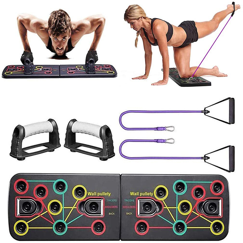 PushUps Stands 9 in 1 Push Ups Stands Rack Board with Latex Resistance Bands Exercise Muscle Trainer Push up Stand Borad Gym Fitness Equipment 230808