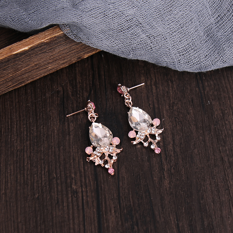 Wedding Hair Jewelry Rose Gold Silver Color Pink Crystal Bridal Tiara And Crown Handmade Queen Princess Diadem With Earring Women Wedding Accessories 