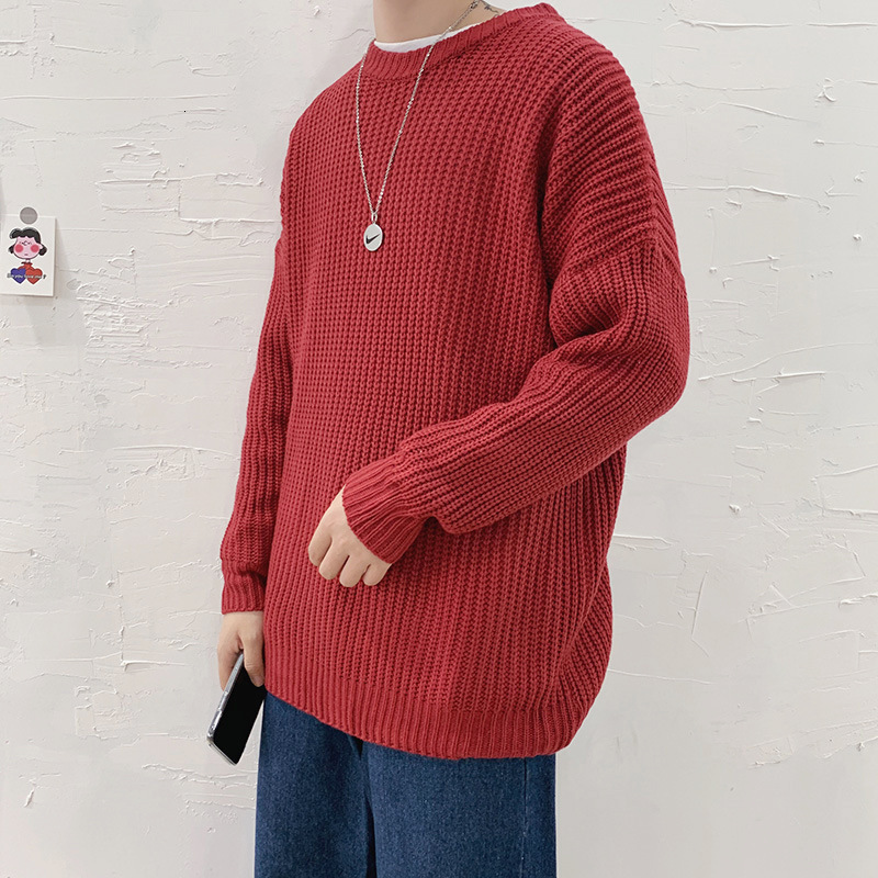 Men's Sweaters Korean Fashion Sweater Men Autumn Solid O Neck Knitwear Streetwear Male Clothes Harajuku Loose Knitted Pullovers Pull Homme 230808