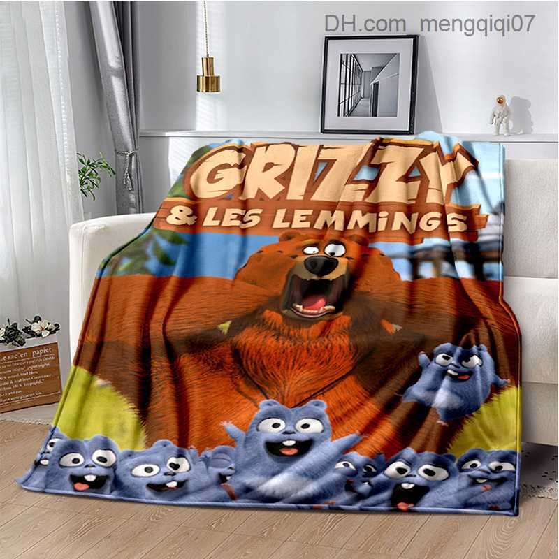 Blankets Swaddling 3D Grizzly Bear and Lemon Cartoon Blanket used for family bedrooms beds sofas picnics travel office covers children's blankets