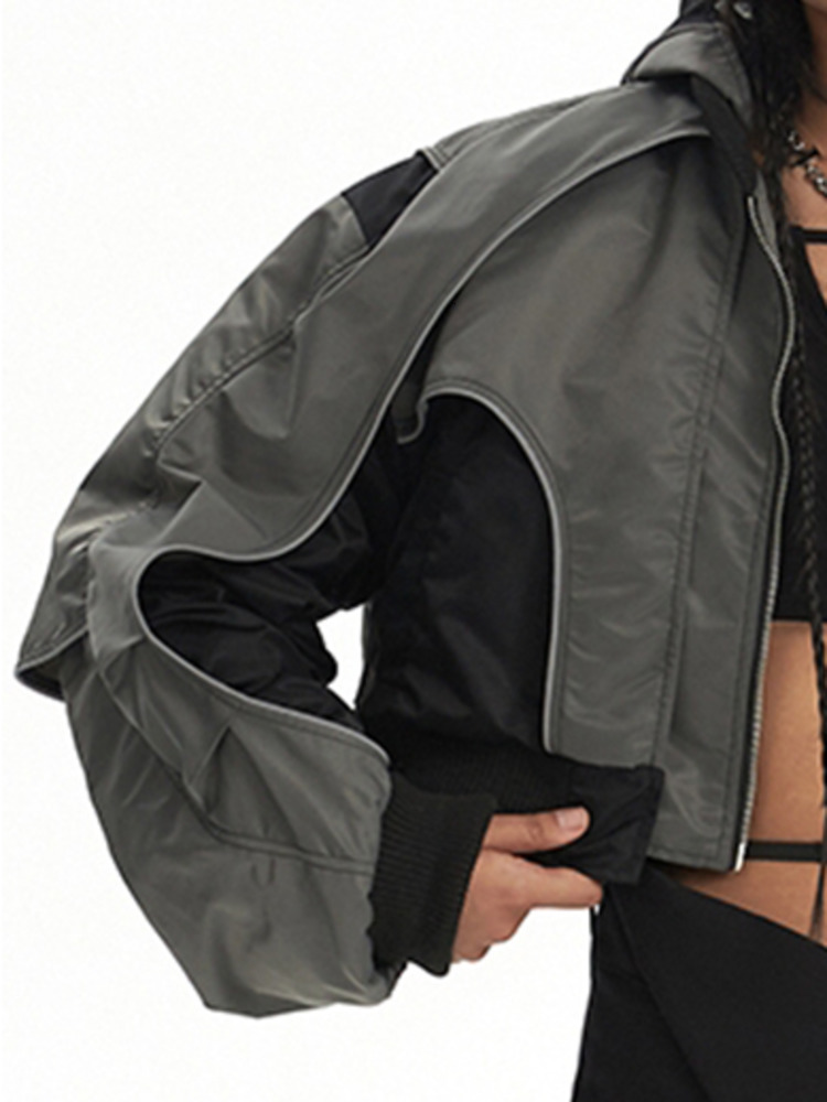 Womens Jackets DEAT Fashion Hooded Contrasting Colors Reflective Splicing Pile Up Sleeves Overwear Coat Autumn 7AB042 230808