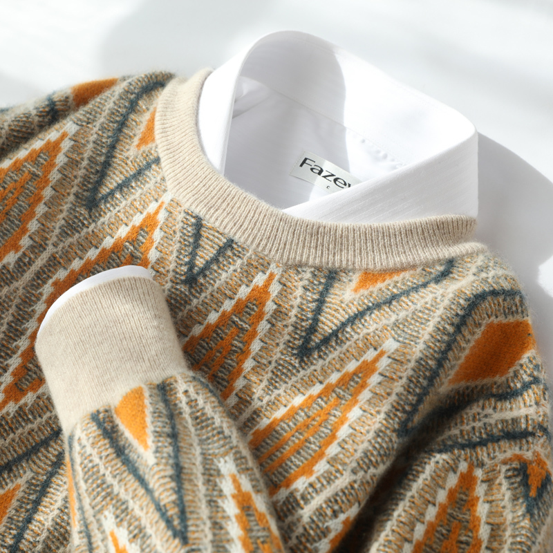 Men's Sweaters Men's 100%Pure Cashmere Sweater Color Matching Knit Large Size Pullover Winter O-Neck Thick Warm Top Business BaseShirt 23080
