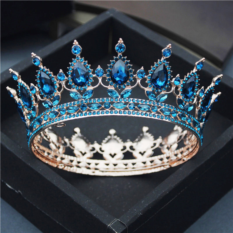Wedding Hair Jewelry Teardrop Tiaras and Crowns Pink Red Diadem Royal Queen King Full Circle Ornaments Bridal Wedding Hair Jewelry Party Accessories 2