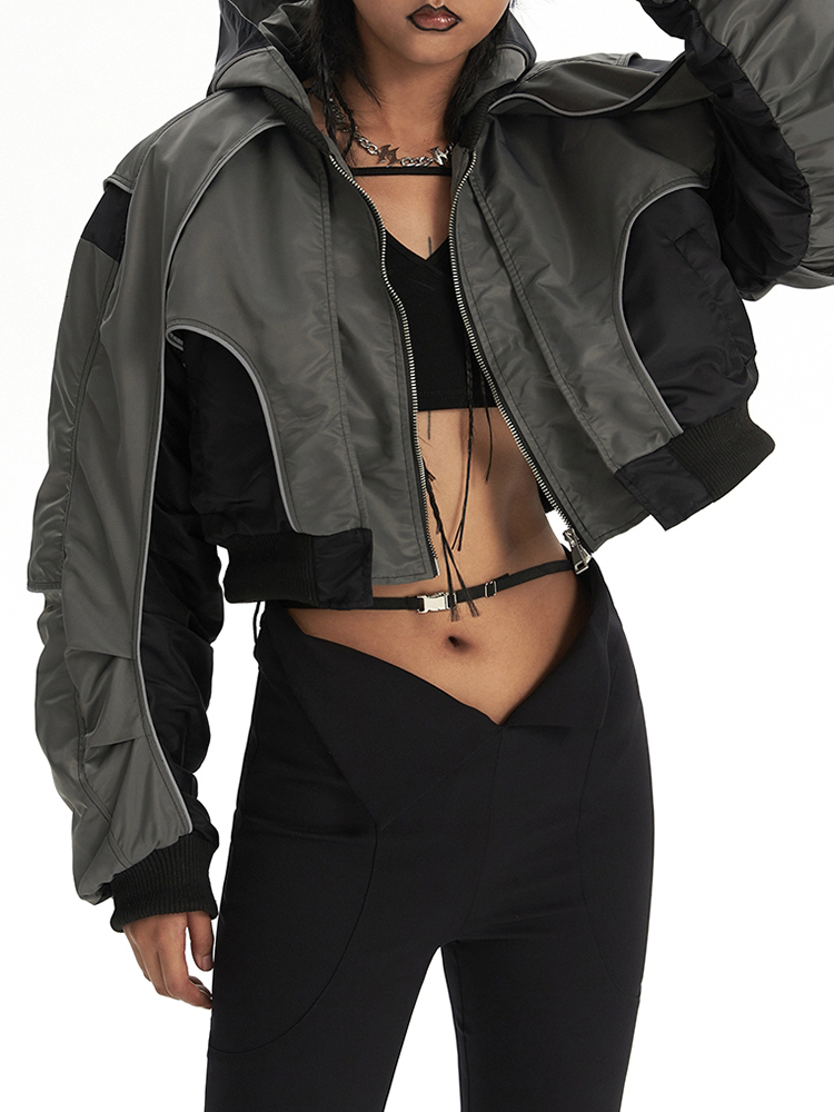 Womens Jackets DEAT Fashion Hooded Contrasting Colors Reflective Splicing Pile Up Sleeves Overwear Coat Autumn 7AB042 230808