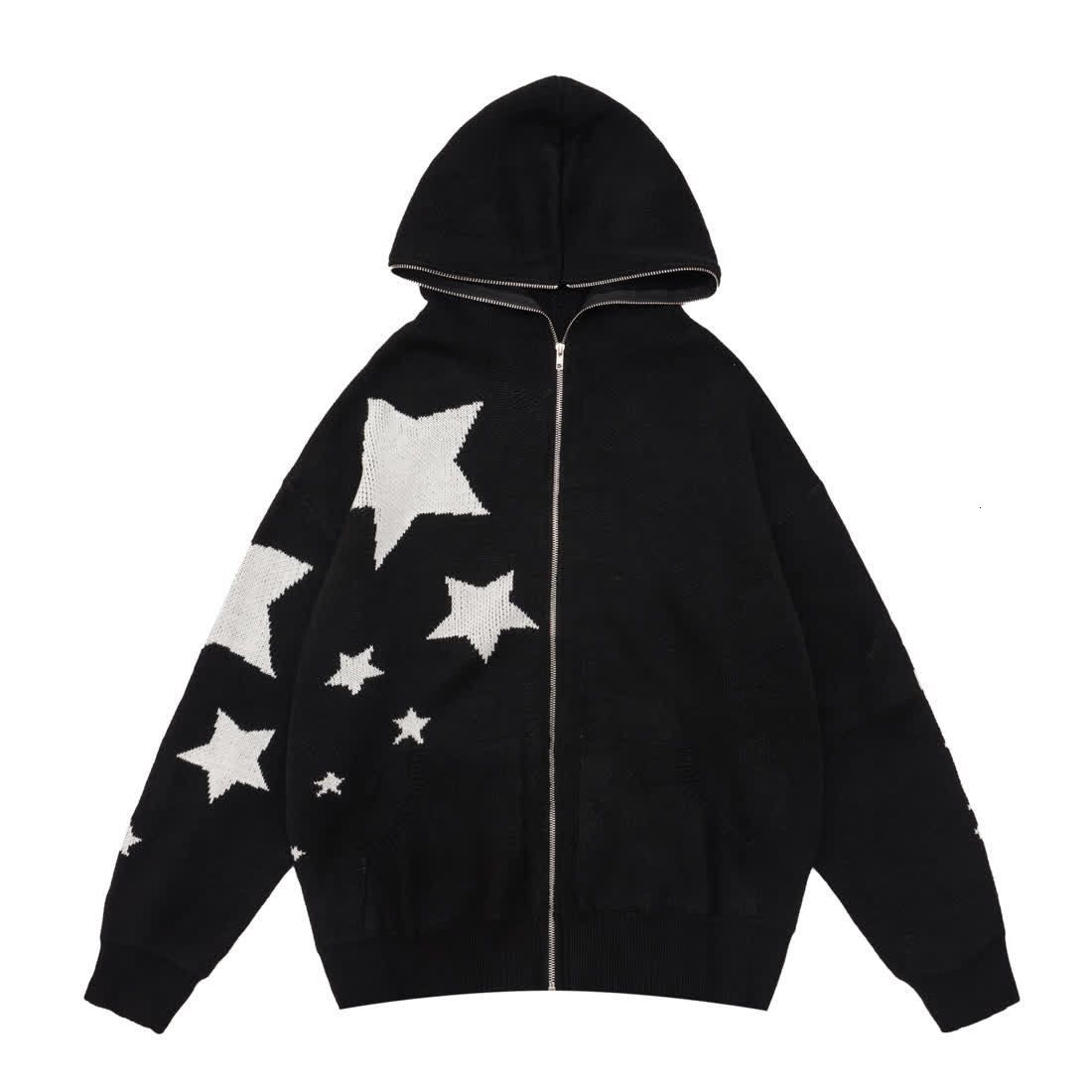 Men's Sweaters Star zipper cardigan hooded knitted sweater for men and women American retro ins loose casual all-match hooded sweater jacket 2308