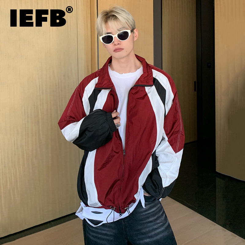 Mens Jackets IEFB American Style Jacket Trend Autumn Thin Casual Coat Contrasting Color Patchwork For Loose Elastic Sport Clothe 9C1334 230808