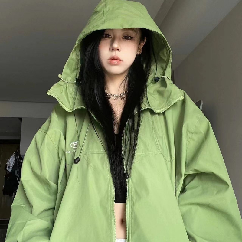 Womens Jackets HOUZHOU Harajuku Green Women Y2k Streetwear Coats Oversized Autumn Outdoor Vintage Jacket Trending Products 230808