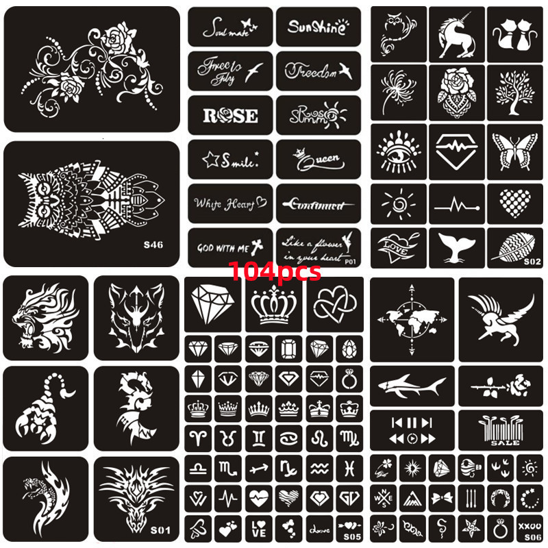 Other Permanent Makeup Supply 38-150pcsset Henna Tattoo Stencils for Hands Arm Body Airbrush Stencil Template Supplies Glitter Tattoo Stencil Women Me