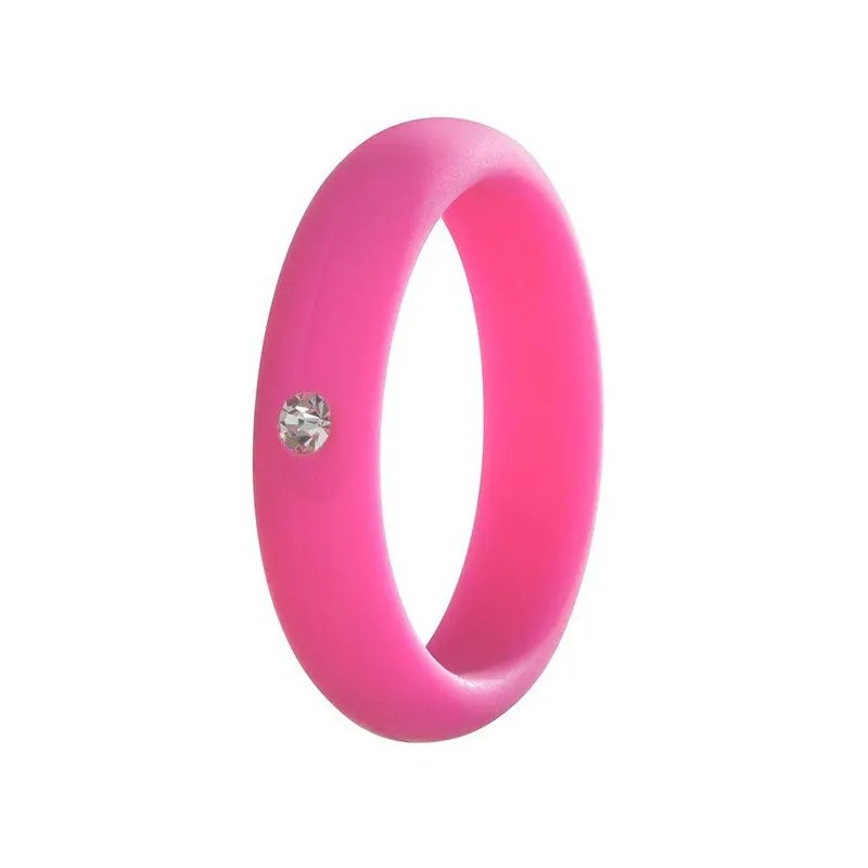 Silicone ring with rhinestone 5mm width Fashion Women Flexible Rubber Silicone Durable Wedding Ring Womens Jewelry Size 4 to 9ZZ
