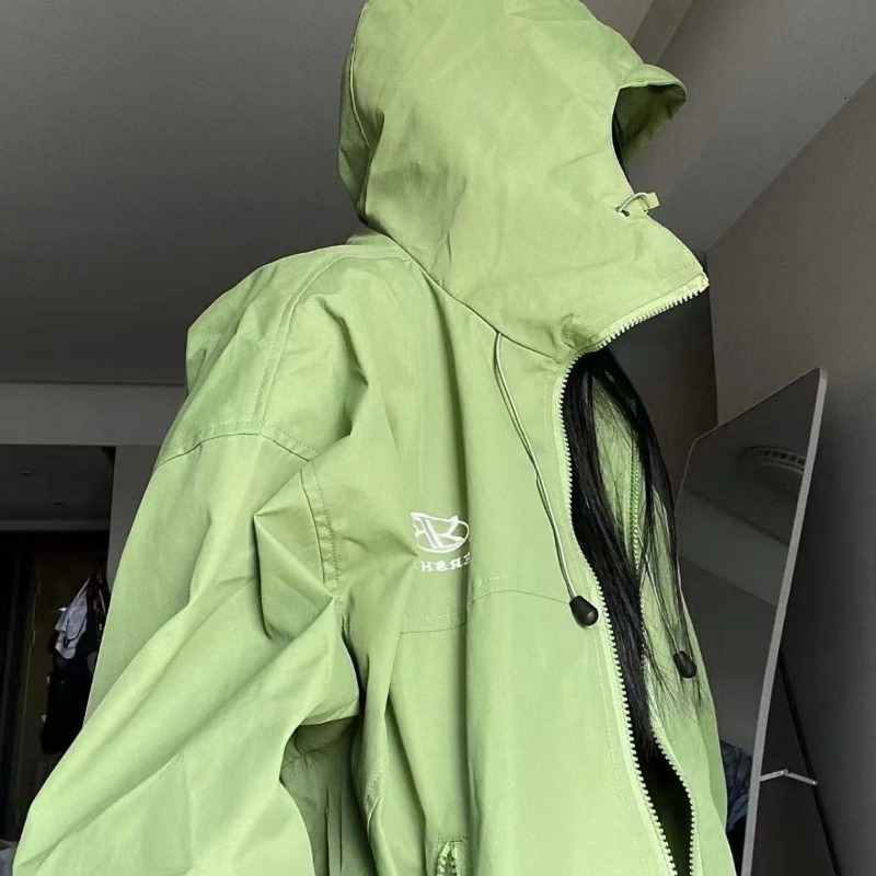 Womens Jackets HOUZHOU Harajuku Green Women Y2k Streetwear Coats Oversized Autumn Outdoor Vintage Jacket Trending Products 230808