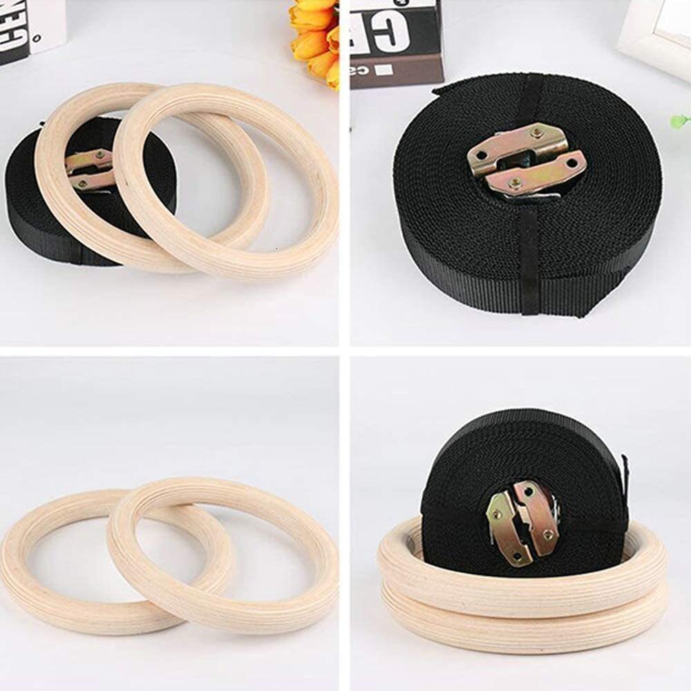 Gymnastic Rings 28 32MM Fitness Wooden Gymnastics Rings with Adjustable Cam Buckle Straps Fitness Home Gym Equipment Strength Training Equipment 23080