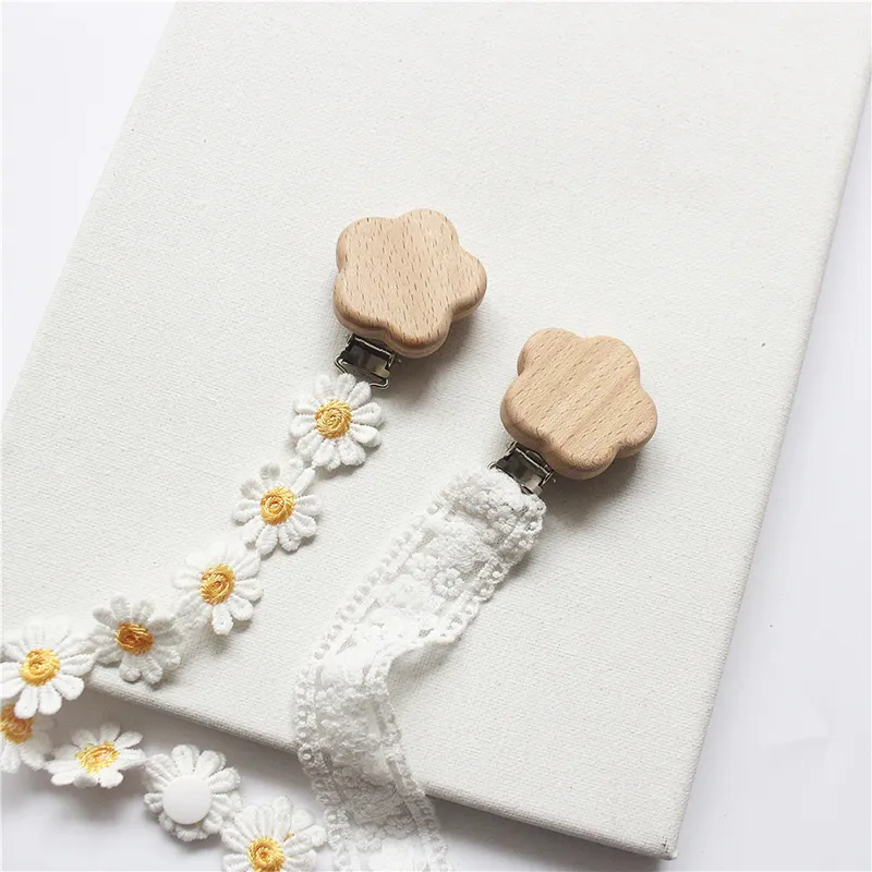 Lace Pacifier Clips Dainty Dummy Holder with Wood Metal Clip Chain Soothes Baby Shower GiftsZZ