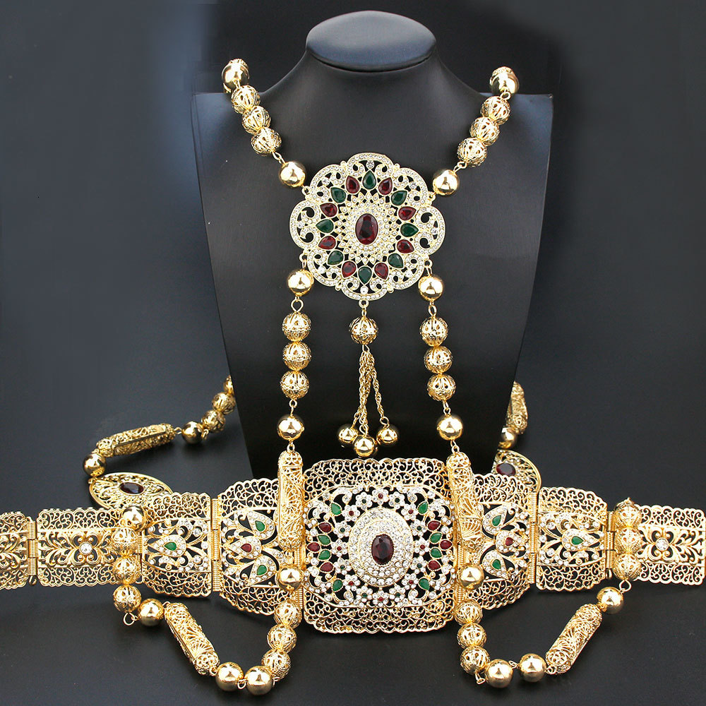 Belly Chains Neovisson Fashion Style Morocco Jewelry Gold Color Belt Shoulder Chest Chain Sets Women Body Jewelry Bride Favorite Gift 230808