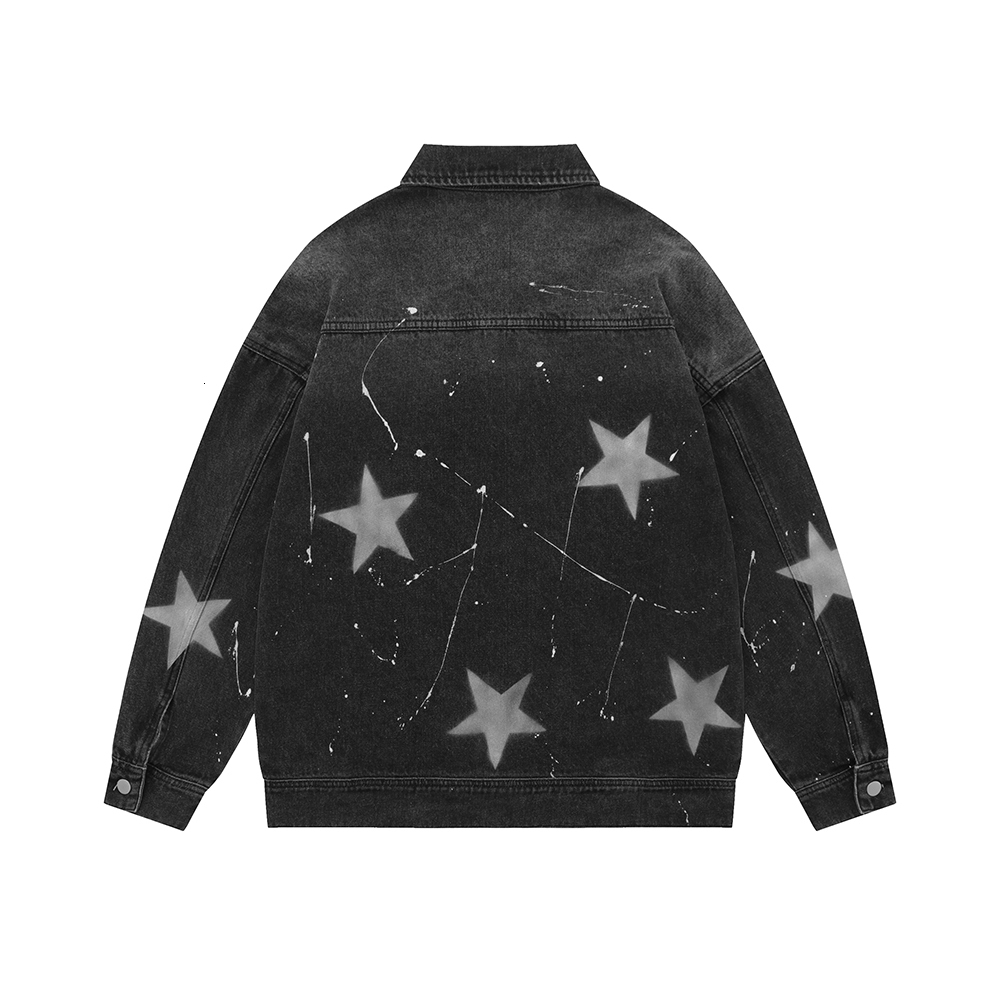 Mens Jackets Full Stars Painted Washed Chaquetas Hombre Baggy Jeans Unisex Jaqueta Masculina Y2K Autumn Outwear Denim Coat Oversize 230808