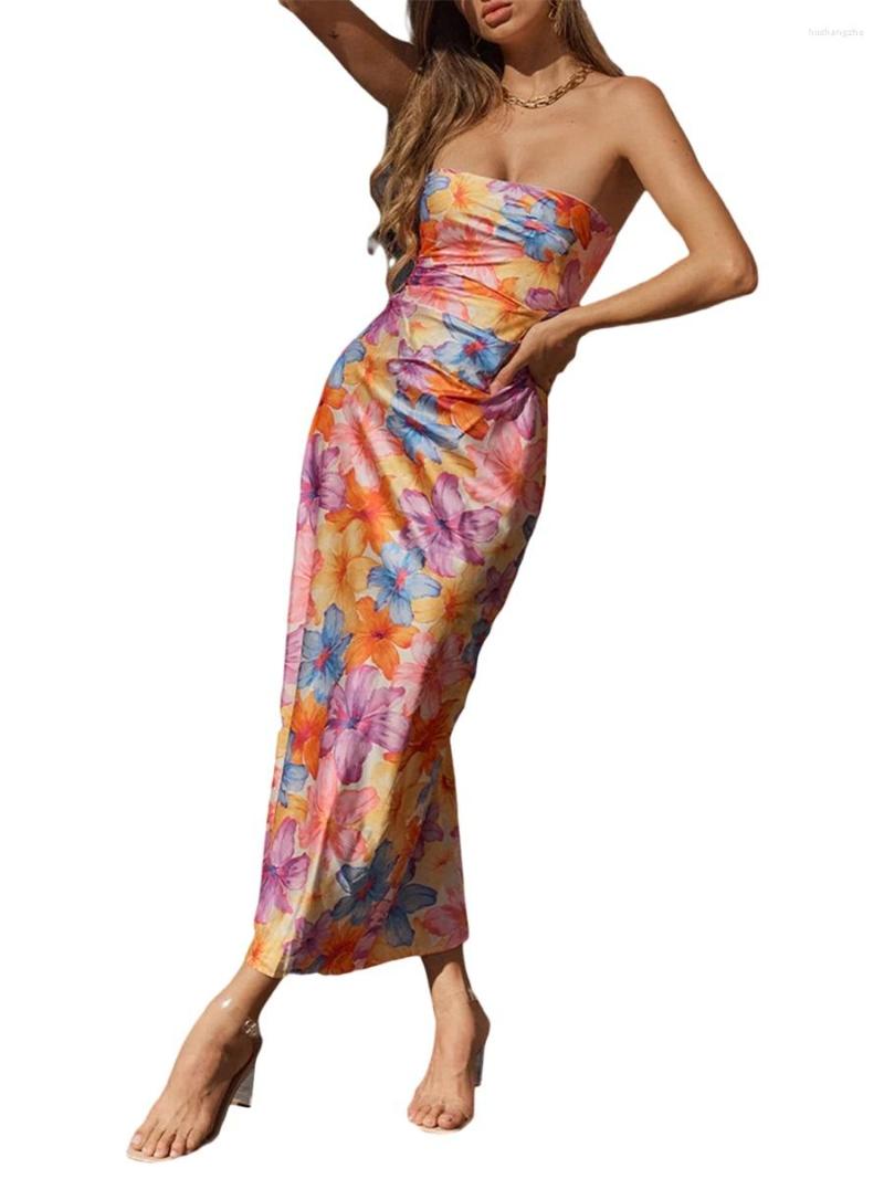 Casual Dresses Stylish And Chic Women S Floral Bodycon Midi Dress With Sleeveless Strapless Design Tube Top Backless Detailing For