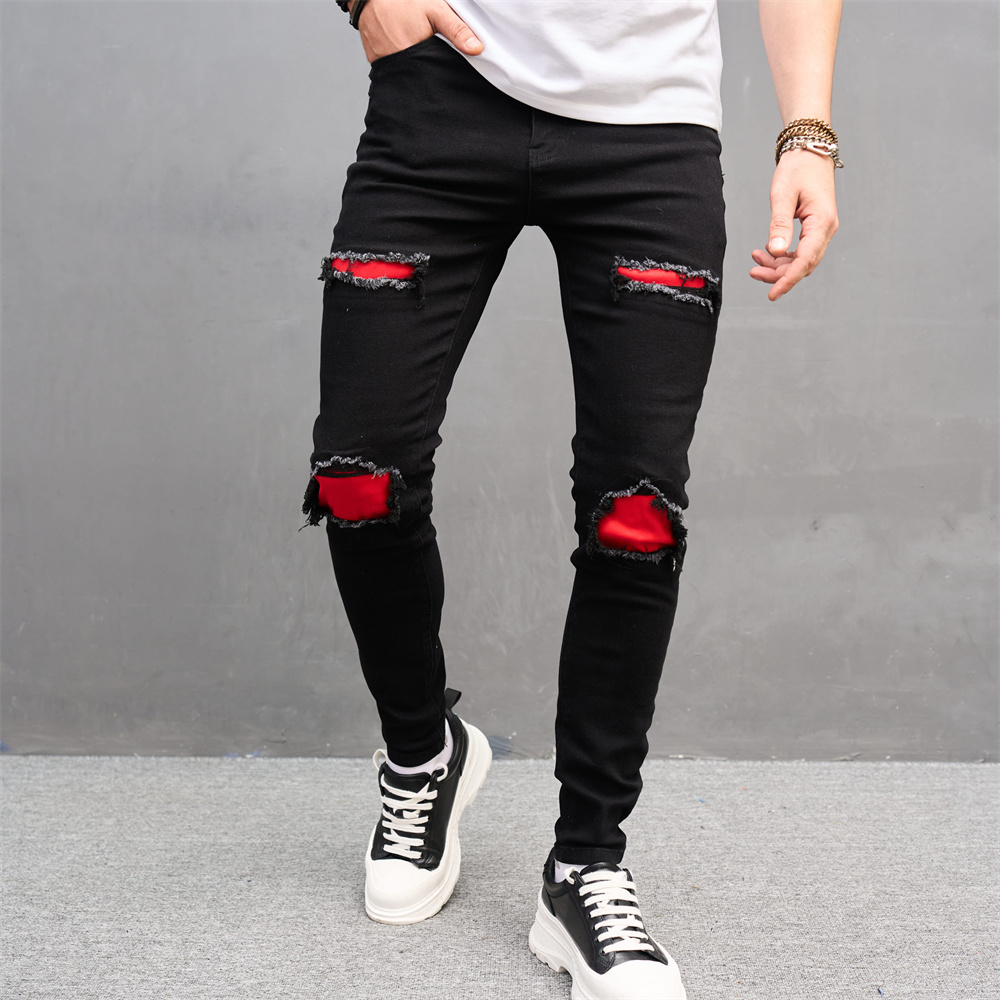 Mens Jeans Men Streetwear Ripped Slim Patch Stylish Trousers Male Holes Casual Denim Pants 230808